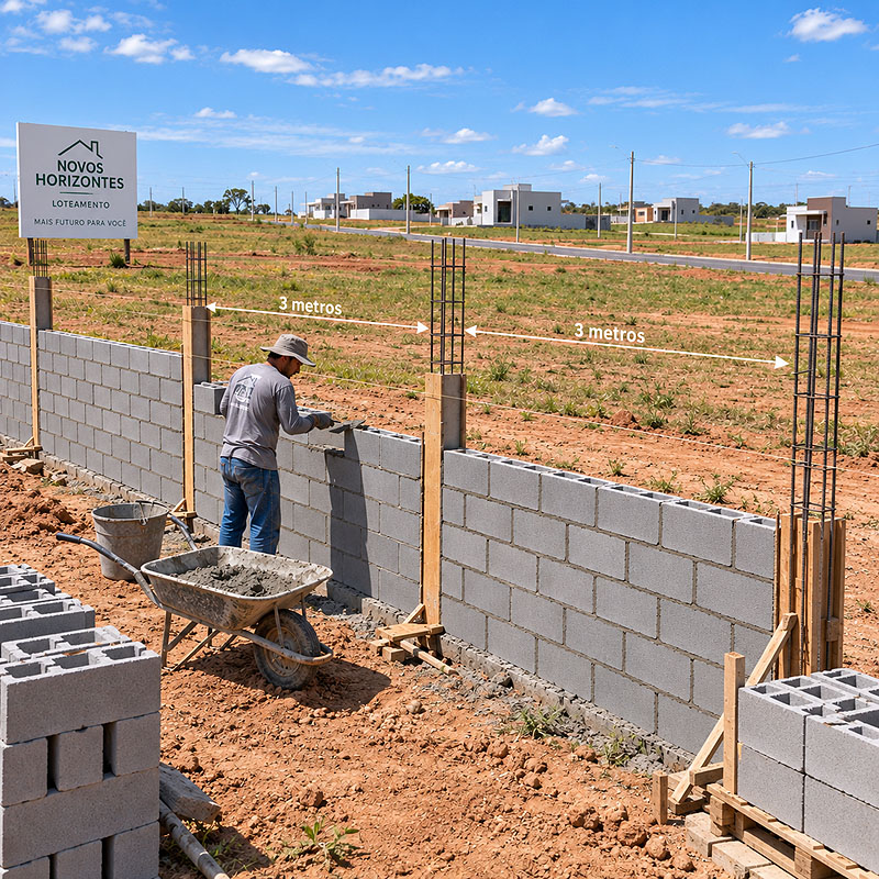 Muro divisório construído com bloco de concreto